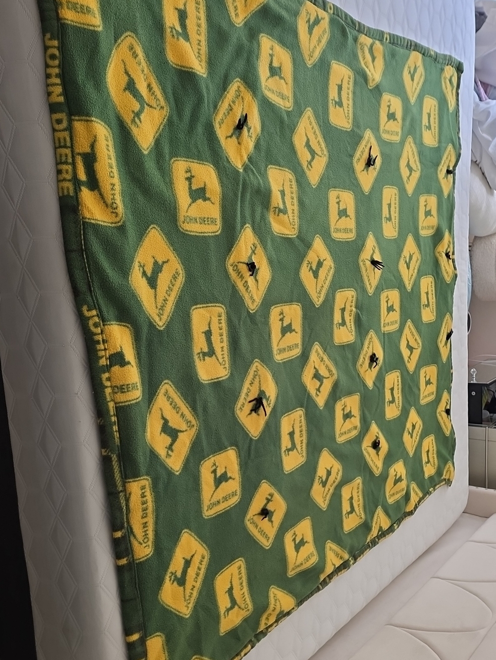 Vintage Wool Blend John Deere Green and Yellow Logo Fleece Throw